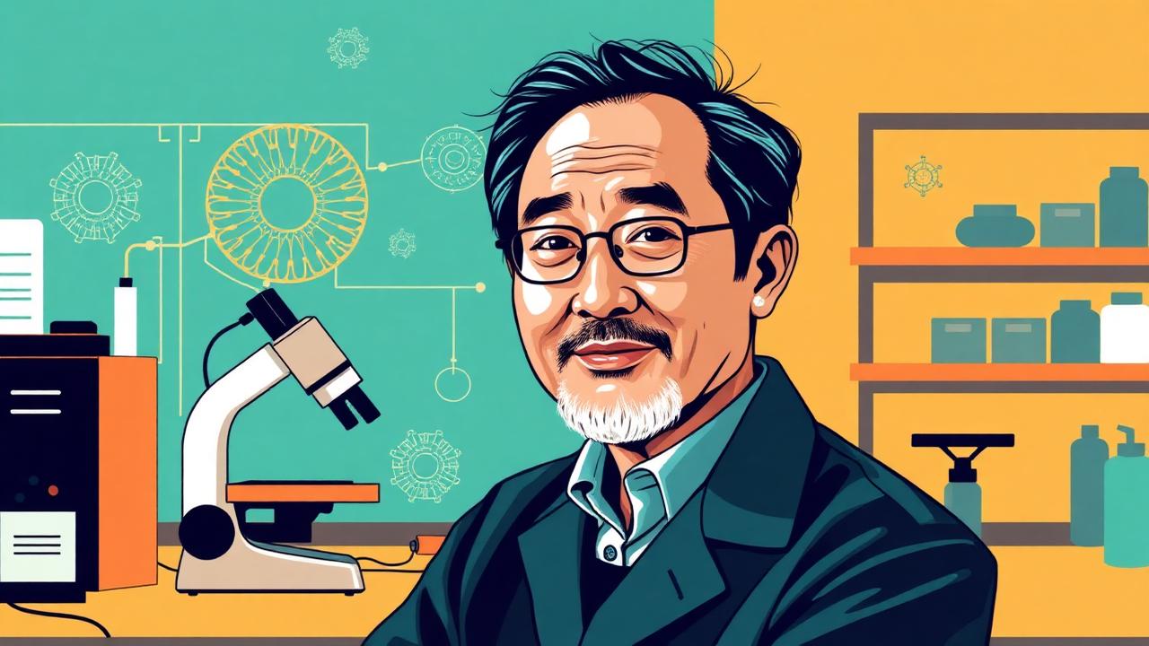 Illustrated portrait of Dr. Yoshinori Ohsumi, 2016 Nobel laureate